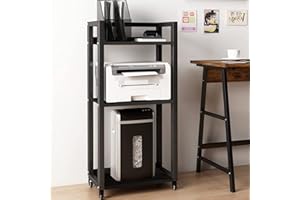 Natwind 3-Tier Movable Printer Stand with Storage Rolling Floor-Standing Deskside Shredder Computer Host Stand Adjustable Storage Shelf Rack on Wheels for Office Supplies Fax Scanner File Book (Black)
