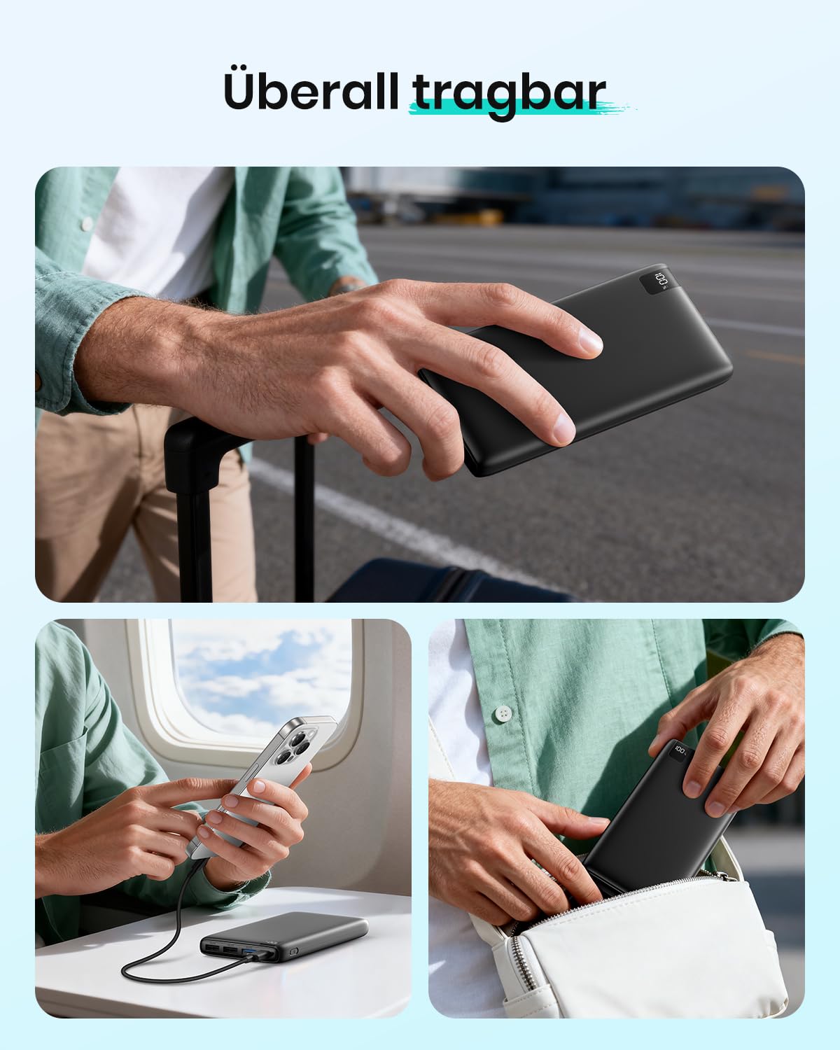 A ADDTOP Power Bank 20000mAh - 22,5W Schnellladefunktion Powerbank mit 4 Ausgängen, Externe Handyakkus PD3.0 QC4.0 USB C-EIN/Ausg, Klein Tragbares Ladegerät für iPhone, Galaxy, Tablette,etc 6
