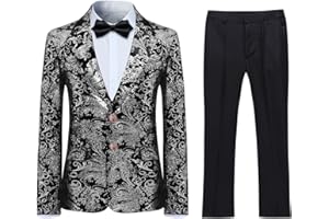Boyland Boys Jacquard Suit Slim Fit Tuxedo Suits Jacquard Notch Lapel Tux Jacket Pants Party Formal Wear