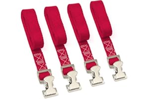 PowerTye 1in x 4ft Utility Lashing Strap - Made in USA - 150 lb. Working Load Limit / 450 lb. Breaking Strength - Red (4-Pack)