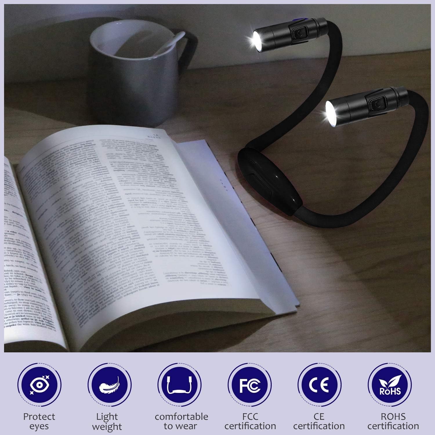9 Modes LED Book Light Neck Lamp, LUXJET LED Reading Lights with 3 Colours and 3 Brightness Levels, Hug Book Light for Reading in Bed at Night, Knitting, Handcraft Work, Crochet , USB Rechargeable: Home Improvement