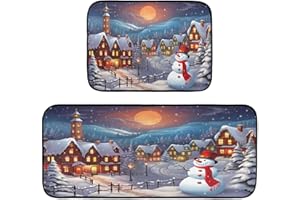 WELLDAY Christmas Winter Kitchen Mats, Anti Fatigue Kitchen Rug Sets 2 Piece - Non Slip Waterproof Comfort Kitchen Rugs for S