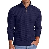 Askdeer Men's Quarter Zip Sweater Cable Knit Mock Neck Pullover Sweater Classic Casual Pullover with Ribbing Edge