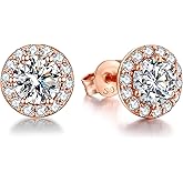 JiayangJY Halo Stud Earrings Round Cut CZ Diamond Earrings for Women 925 Sterling Silver Stud Earrings with Cubic Zirconia, Halo Crystal Stud Earring Platinum Plated