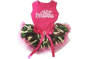 Petitebella Crown Princess Puppy Dog Dress (Hot Pink/Camouflage Lace, XXX-Large)