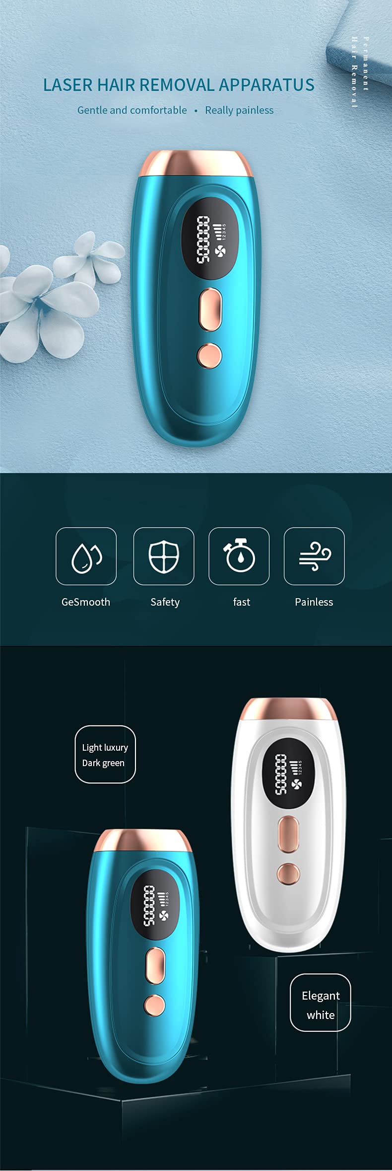 Hair Removal Machine Laser Epilator Home Pulse Light Laser Hair Removal Instrument (Blue)