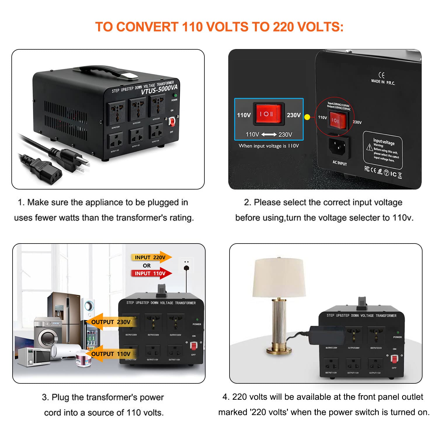 Yinleader 5000W Voltage Converter Transformer Step Up 110V-120V to220V-240V or Step Down 220V to 110V AC Power Converter w/US Standard Power Cord,Circuit Breaker Protection