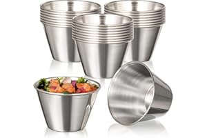 Fit Meal Prep [24 Pack 4 oz Stainless Steel Dipping Sauce Cups, Reusable Metal Ramekins, Commercial Grade Condiment Bowls, In