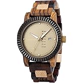 BOBO BIRD Mens Wooden Watch Analog Quartz with Week Display Lightweight Handmade Wood Wrist Watch for Men