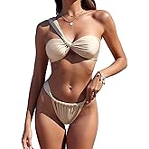 ZAFUL Women's One Shoulder Bikini Twisted Ruched High Cut Bandeau Bikini Set Two Piece Swimsuit