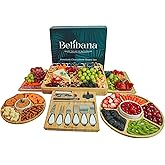 Belibana Charcuterie Board Set, Bamboo Cheese Serving Platter with 3 Ceramic Dishes, 2 Round Snack Trays, Hidden Knife Drawer & Accessories, Ideal Housewarming, Wedding Gift & Gatherings.