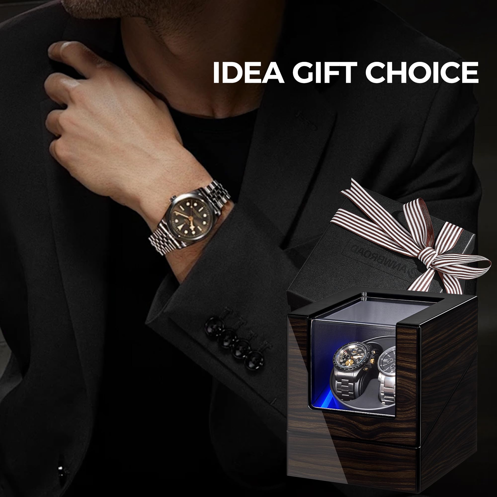 ANWBROAD ANWBROAD Watch Winders for Automatic Watches, New Ebony-Colored Piano Finish Automatic Watch Winder Box, Rotating Watch Case with 4 Rotation Modes, Quiet Motor, LED for Man Woman's Watches UJWW001E