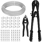 TooTaci 1/8 Stainless Steel Cable, 100ft 1/8 Wire Rope with Wire Rope Crimping Tool and Cutter, 7×7 Strands Aircraft Cable for Deck Railing, Clothesline, Shade Sails, String Light