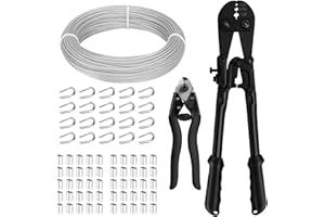 TooTaci 1/8 Stainless Steel Cable, 100ft 1/8 Wire Rope with Wire Rope Crimping Tool and Cutter, 7×7 Strands Aircraft Cable for Deck Railing, Clothesline, Shade Sails, String Light