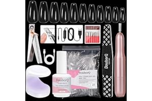 Major Dijit Gel X Nail Kit - Beginner Gel Nail Set with Nail Drill, 0.5oz 4-in-1 Nail Glue Gel, 500PCS Medium Coffin Nail Tips, Nail Clipper, UV Lamp for Nail Extension & Art (Medium Coffin)