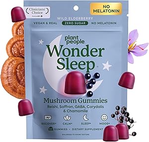 Plant People WonderSleep Mushroom Gummies Supplement for Sleep, No Melatonin Sleep Gummies with Reishi Mushroom, Saffron & Ch