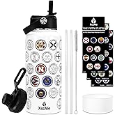 XccMe Fifty States Travel Water Bottle with Stickers and Straw,32 oz Insulated Stainless Steel Water Bottle with 2 Lids,Silicone Boot,Bucket List Travel Water Cup Sealed and Leak Proof (white)