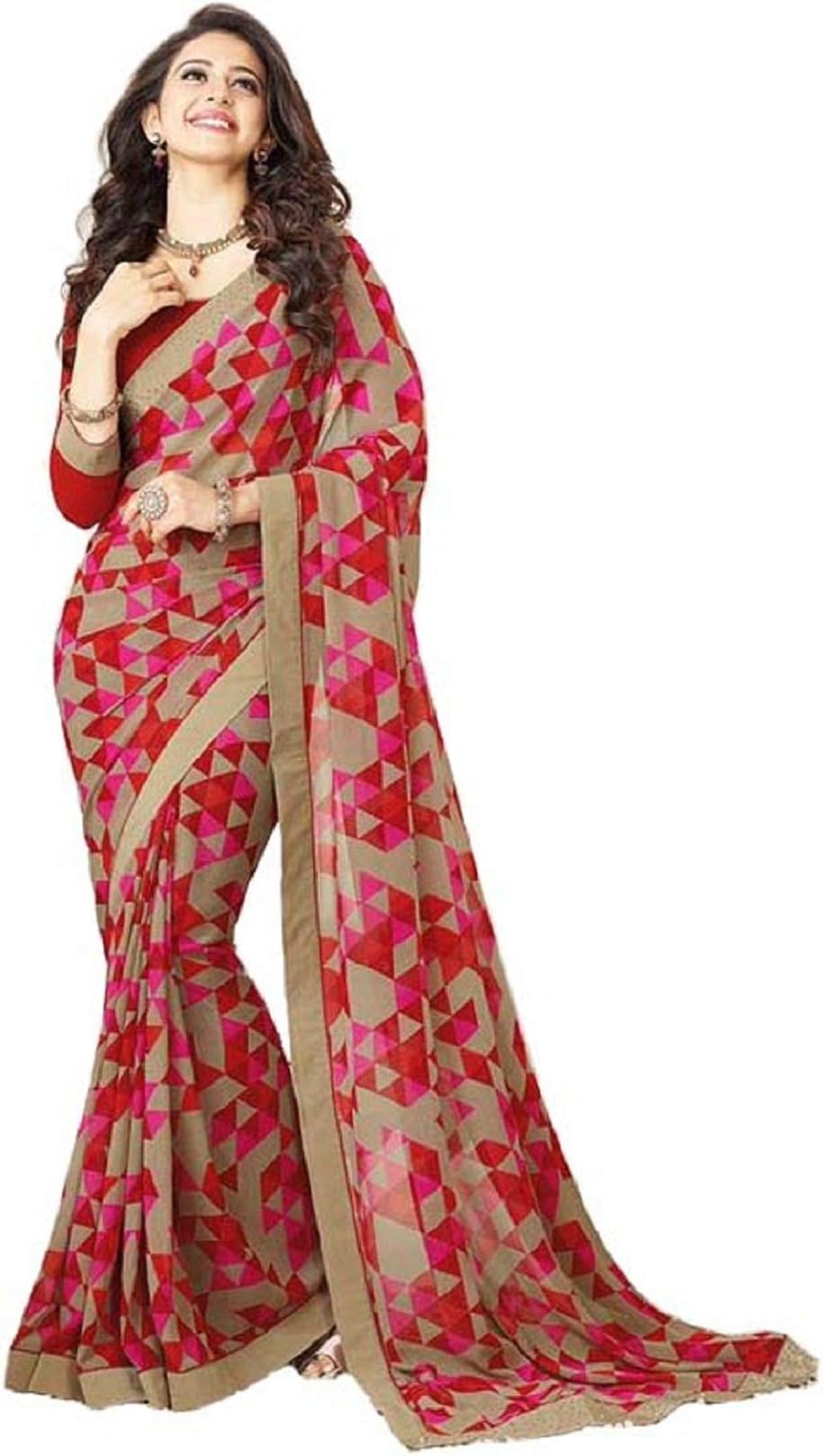 Hinayat Fashion Women's Chiffon Saree With Blouse Piece (HNT01SRI276_Grey)
