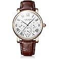 eYotto Men's Stylish Business Watch, Multifunction Quartz Movement Chronograph Roman Numerals Analog Calendar Date Waterproof Leather Band Wristwatch, Formal Casual Dress Gift Watch for Men