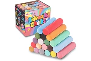 Vellibring 20 PCS Sidewalk Chalks Set Washable Colored Jumbo Chalk Bulk 20 Colors for Students Teens School Supplies Driveway and Playground Outdoor Games Activities