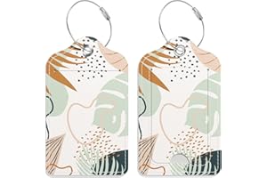 GDJEGE PU Leather Luggage Tags for Suitcase, Travel Cruise 2 Pack with Privacy Flap, Name ID Label and Metal Loop for Women Men Girls Baggage Bag Backpack Instrument, Boho Leaves