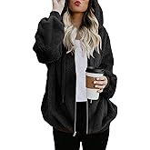Nirovien Womens Sherpa Jacket Fuzzy Zip Up Hoodie Oversized Fleece Jackets Fluffy Coat with Pockets