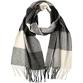100% Merino Wool Plaid Tassel Scarf for Women and Men, Winter Warm Long Scarves, Large Travel Blanket Scarf Wrap in Gift Box
