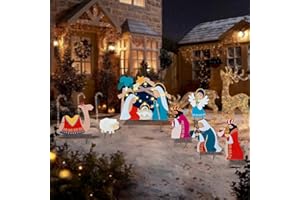 Afirst Christmas Yard Stakes Nativity Scene Outdoor Decoration Lighted Holy Nativity Scene Yard Signs 7 Pcs Jesus Birth Manger Sets for Lawn Pathway Outdoor Decoration
