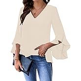 Relipop Womens Blouse Ruffle 3/4 Sleeve Tops V Neck Business Casual Blouses Shirts Spring Summer Outfits 2026