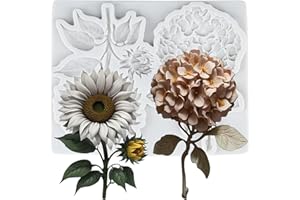 QDMOLDS Flower Molds Sunflower Silicone Molds Hydrangea Flower Fondant Mold for Cake Decoration Chocolate Candy Cupcake Toppe