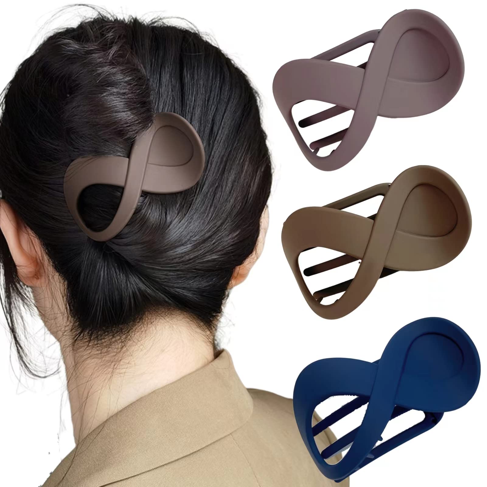 French Hair Clips Women Girl Large Hair Claw Clip Set For Thick And Fine Matte Hair Accessories (Blue, Brown, Purple)…