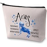 BLUPARK Zodiac Sign Cosmetic Bag Horoscope Makeup Bag 12 Constellation Birthday Gift for Astrology Lover (Aries)