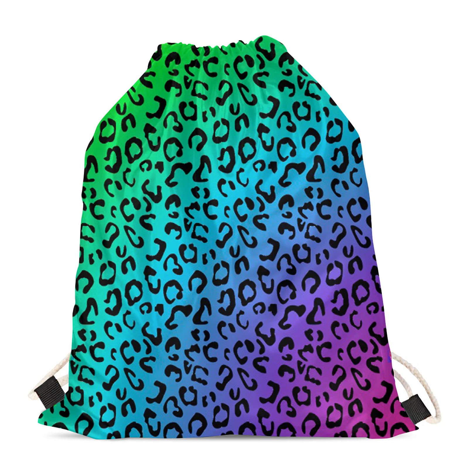 Showudesigns Rainbow Leopard Drawstring Bag Outdoor Travel Storage Bags Women Children Swimming PE Cinch Sack Kids Gifts Colorful Cheetah — image 1