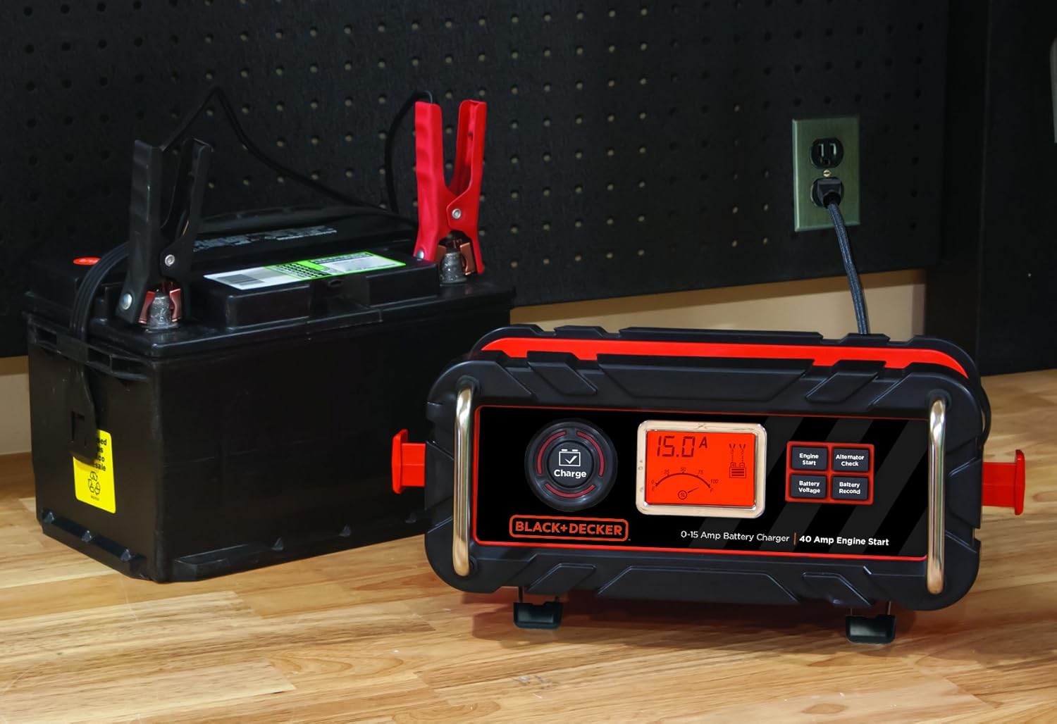BLACK+DECKER BC15BD Fully Automatic 15 Amp 12V Bench Battery Charger/Maintainer with 40A Engine Start, Alternator Check, Cable Clamps: Automotive