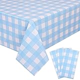 Kesfey 3 Packs Light Blue Gingham Tablecloth Pale