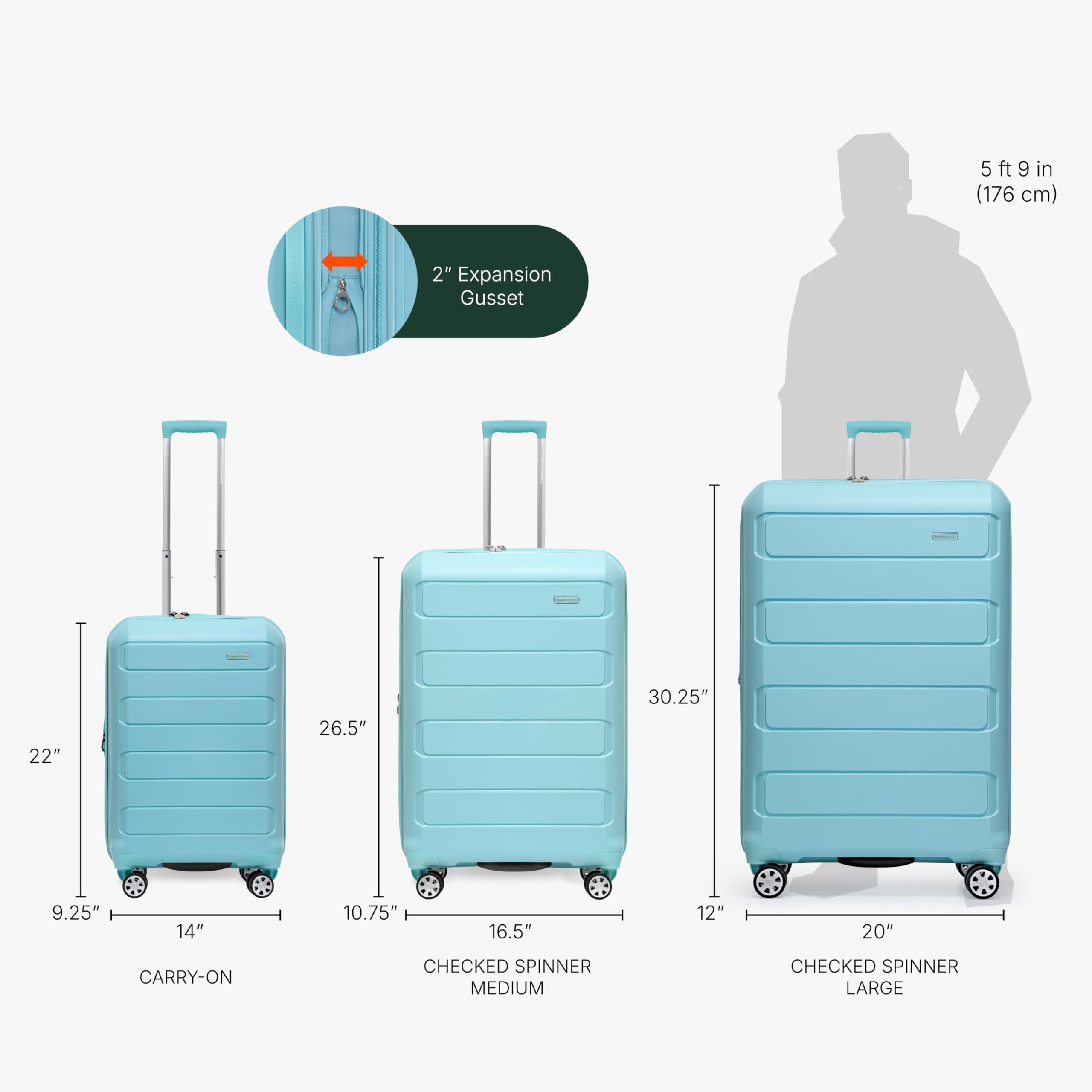 Traveler's Choice Pagosa Indestructible Hardshell Expandable Spinner Luggage, Baby Blue, 2-Piece Set (22/26)
