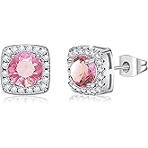 GILIEYER Square Cubic Zirconia Stud Earrings, Bling Earrings for Women Simulated Diamond Bridal Wedding CZ Studs Earrings for Women Jewelry