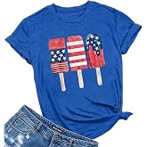 4th of July Shirts Women American Flag Patriotic T-Shirts USA Star Stripes Graphic Tee Tops