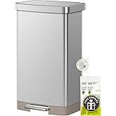 EKO Hudson Matte Stainless 75 Liter/20 Gallon Step Trash Can with Rear Trash Bag Storage Compartment