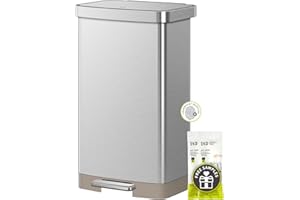 EKO Hudson Matte Stainless 75 Liter/20 Gallon Step Trash Can with Rear Trash Bag Storage Compartment