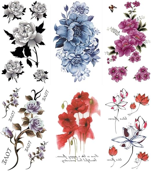 Amazon King Horse キングホース タトゥーシール 花 牡丹 月桂 薔薇 椿 蓮 通常サイズ 6種6枚 Hm6010 タトゥーシール 通販