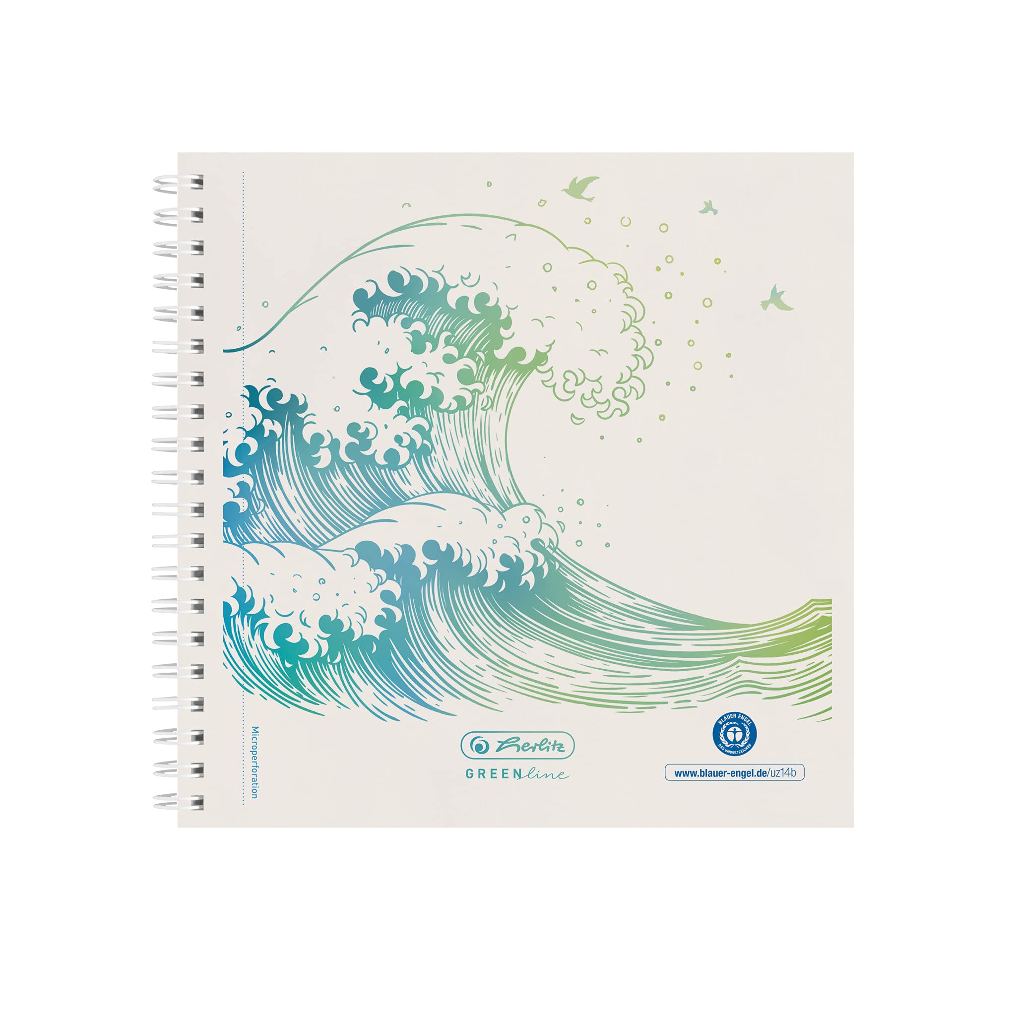 Herlitz 50033515 Spiral Notepad 14.8 x 14.8 cm 100 Sheets Dotted Green Line Wave Pack of 5