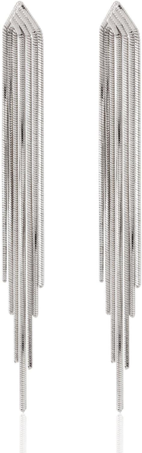 Sterling Silver Chain Tassel Long Dangle Drop Earrings Cocktail Party Linear Earrings Bridal Jewellery