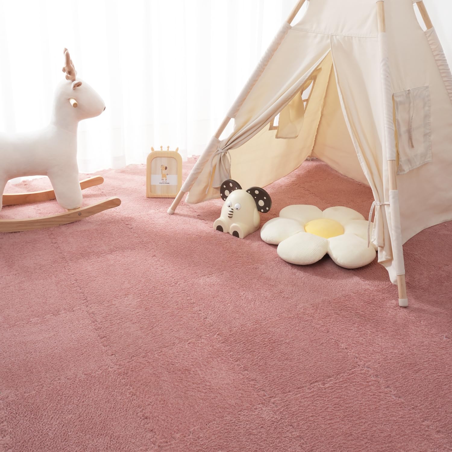Gsogcax 10PCS Foam Play Mats for Floor 30x30cm Rugs for Living Room Soft Shaggy Rug Baby Large Interlocking Foam Play Mat Carpet Squares Anti-Skid Floor Carpet - Pink