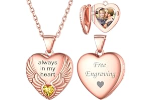 ChicSilver Personalized 925 Sterling Silver Angel Wings Heart Locket Necklace for Women- 16,18,22 Inch Chain (with Gift Box)