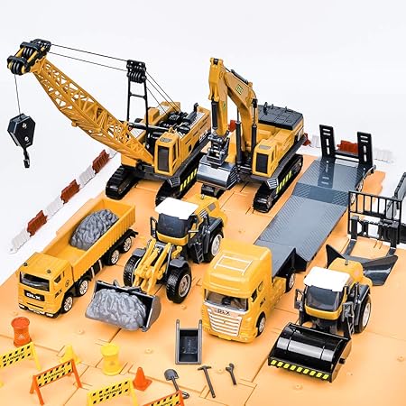 Amazon 建設車両 セット エンジニアリング 車おもちゃ はたらく車 工事カー 作業車両 ショベルカー ロードローラー ダンプカー トラック ブルドーザー フォークリフト トレーラー クレーン車 クローラークレーン 働く車 工事現場 収納箱入り モデルカー おもちゃ ベビー