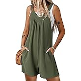Dokotoo Women's Summer Sleeveless Waffle Knit Romper Tank Tops Belt Jumpsuits with Side Pockets