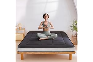 MAXYOYO 6" Extra Thick Floor Futon Mattress, Foldable Japanese Floor Mattress for Adults, Roll Up Tatami Pad for Guest Room, Black, Queen