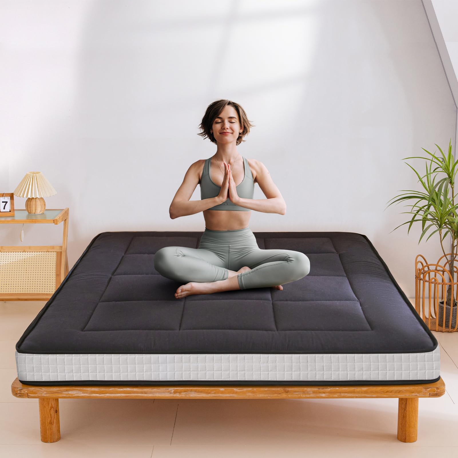Photo 1 of MAXYOYO 6" Extra Thick Floor Futon Mattress, Foldable Japanese Floor Mattress for Adults, Roll Up Tatami Pad for Guest Room, Black, Queen