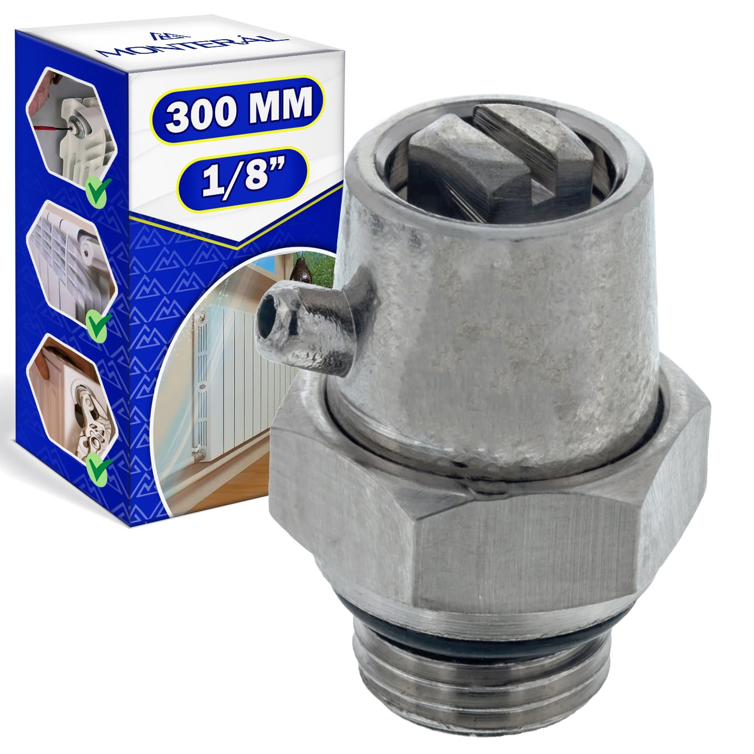 Automatic Radiator Bleed Valve with Size Ø 1/8" Made of Nickel Plated Brass - Warranty 10 Years - MONTERAL